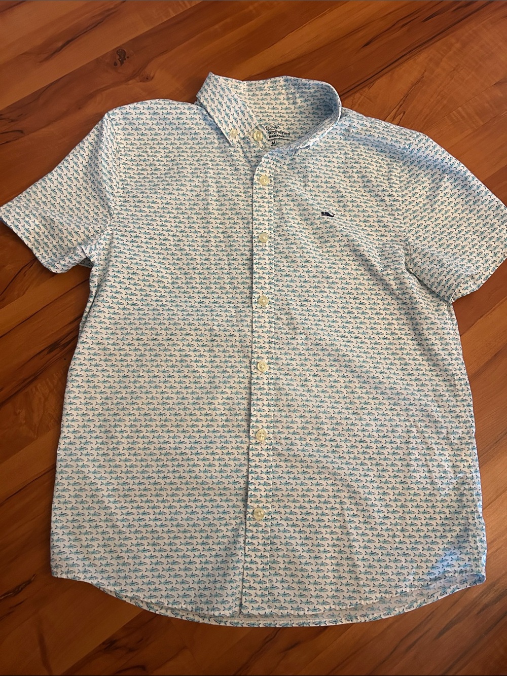 Vineyard Vines Light Blue & White Short-Sleeve Button-Down Performance Shirt